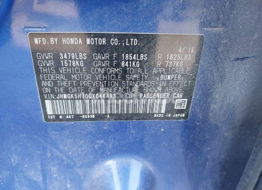 Photo 9 of 2016 Honda Fit EX (VIN JHMGK5H70GX046483)