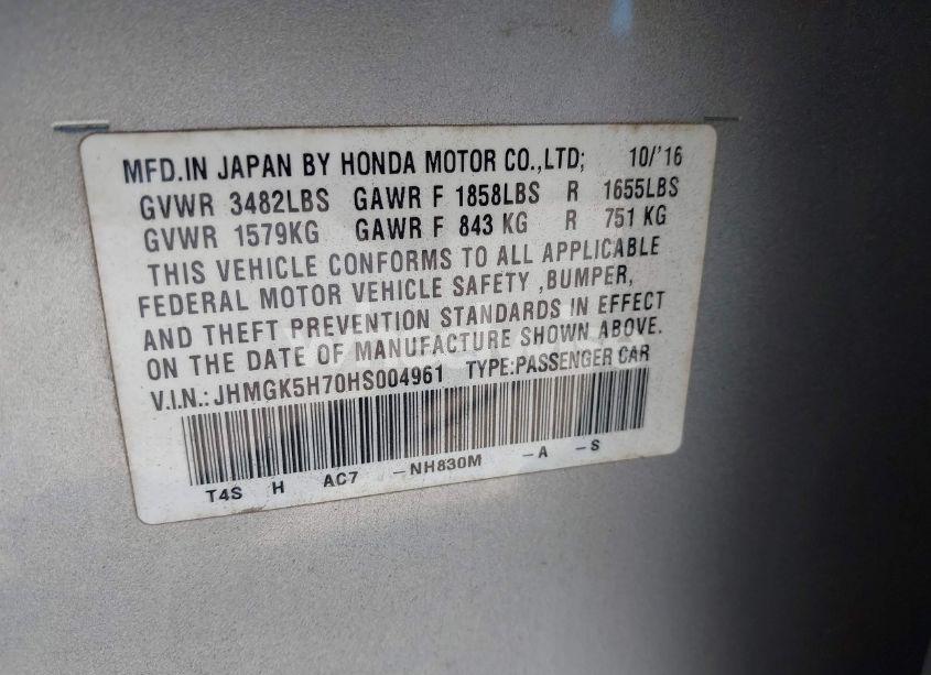 Photo 9 of 2017 Honda Fit EX (VIN JHMGK5H70HS004961)