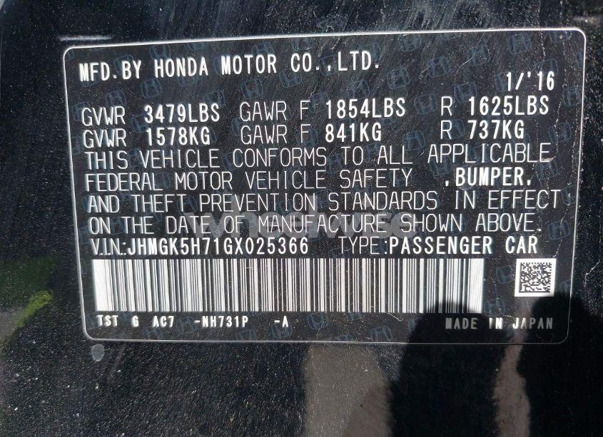 Photo 9 of 2016 Honda Fit EX (VIN JHMGK5H71GX025366)