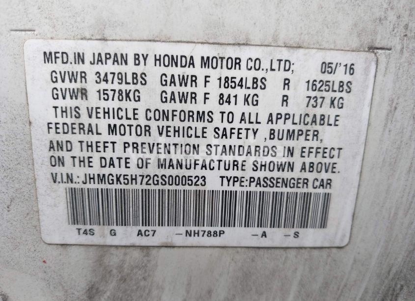 Photo 9 of 2016 Honda Fit EX (VIN JHMGK5H72GS000523)