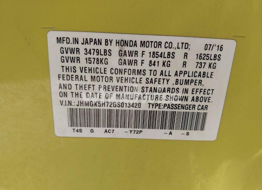 Photo 9 of 2016 Honda Fit EX (VIN JHMGK5H72GS013420)