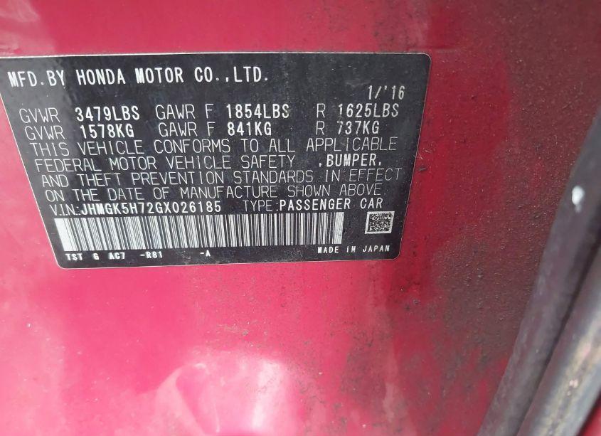 Photo 9 of 2016 Honda Fit EX (VIN JHMGK5H72GX026185)