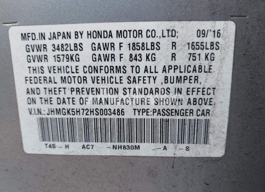 Photo 9 of 2017 Honda Fit EX (VIN JHMGK5H72HS003486)