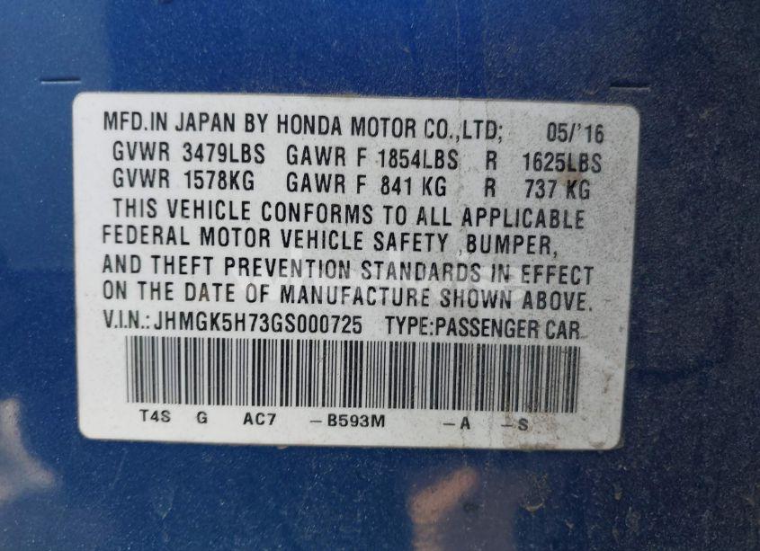 Photo 9 of 2016 Honda Fit EX (VIN JHMGK5H73GS000725)