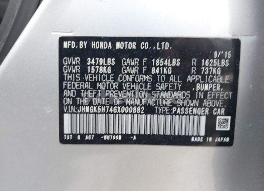 Photo 9 of 2016 Honda Fit EX (VIN JHMGK5H74GX000882)