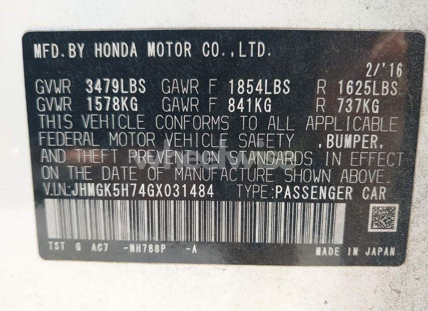 Photo 9 of 2016 Honda Fit EX (VIN JHMGK5H74GX031484)