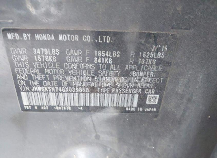 Photo 9 of 2016 Honda Fit EX (VIN JHMGK5H74GX039858)