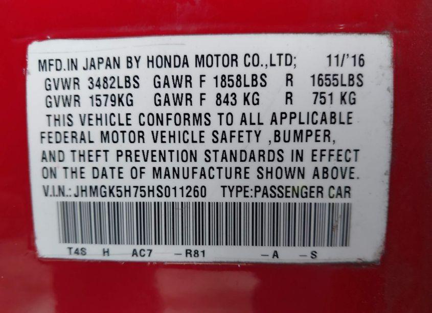 Photo 9 of 2017 Honda Fit EX (VIN JHMGK5H75HS011260)