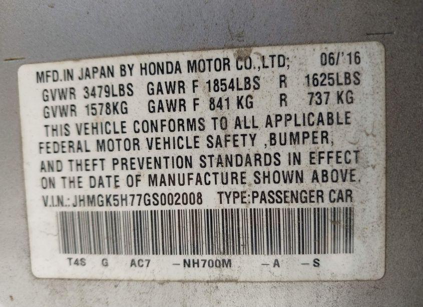 Photo 9 of 2016 Honda Fit EX (VIN JHMGK5H77GS002008)