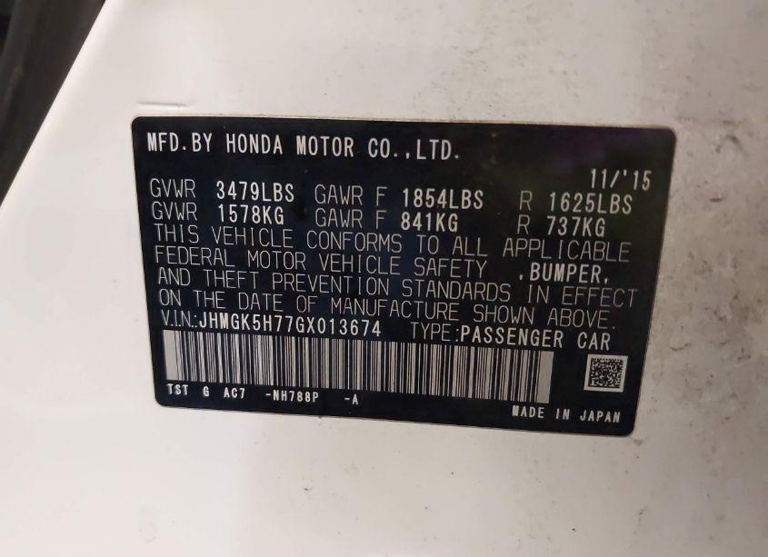 Photo 9 of 2016 Honda Fit EX (VIN JHMGK5H77GX013674)