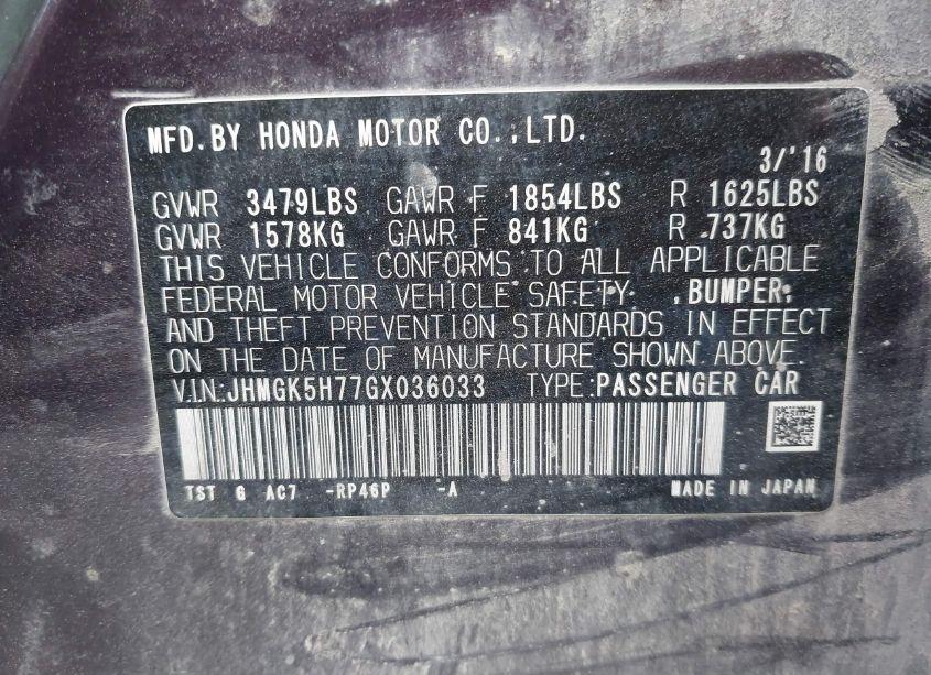 Photo 9 of 2016 Honda Fit EX (VIN JHMGK5H77GX036033)