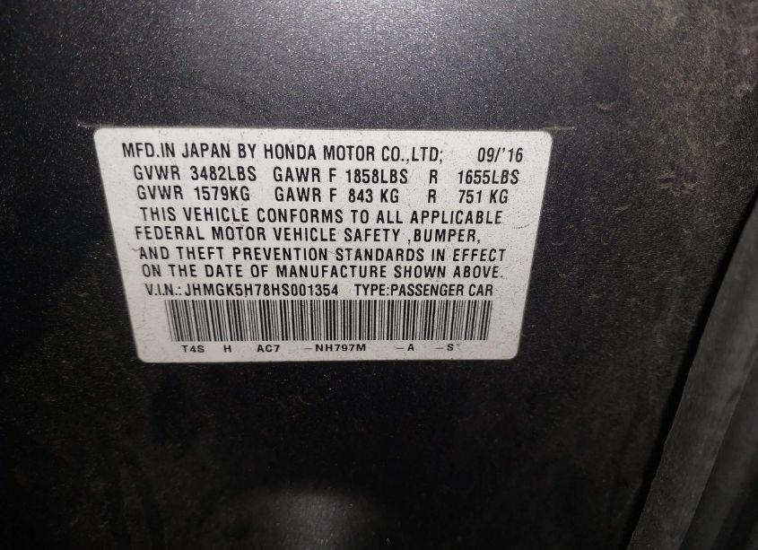 Photo 9 of 2017 Honda Fit EX (VIN JHMGK5H78HS001354)