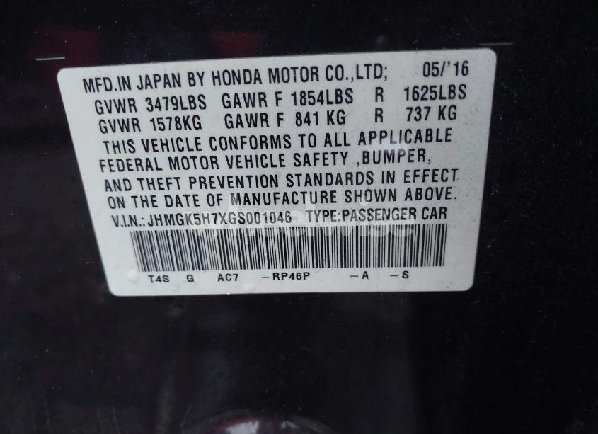 Photo 9 of 2016 Honda Fit EX (VIN JHMGK5H7XGS001046)