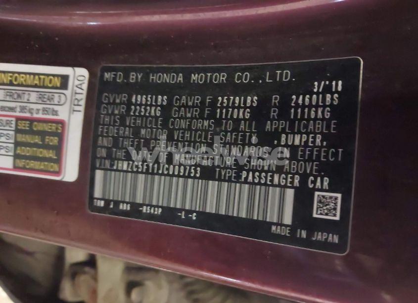 Photo 9 of 2018 Honda Clarity PLUG-IN HYBRID (VIN JHMZC5F11JC009753)