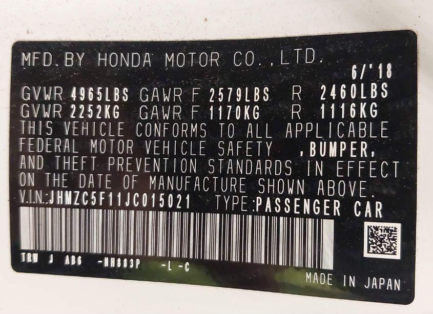 Photo 9 of 2018 Honda Clarity PLUG-IN HYBRID (VIN JHMZC5F11JC015021)