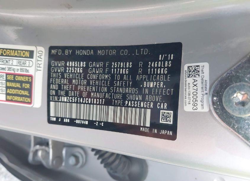 Photo 9 of 2018 Honda Clarity PLUG-IN HYBRID (VIN JHMZC5F14JC018317)