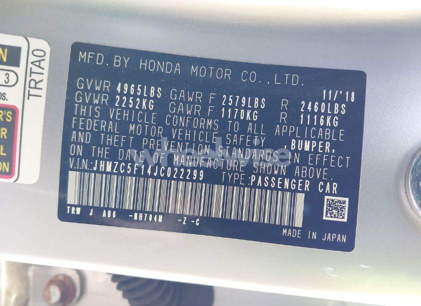 Photo 9 of 2018 Honda Clarity PLUG-IN HYBRID (VIN JHMZC5F14JC022299)