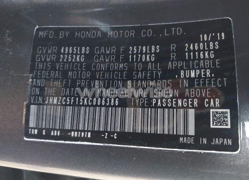 Photo 9 of 2019 Honda Clarity PLUG-IN HYBRID (VIN JHMZC5F15KC006386)