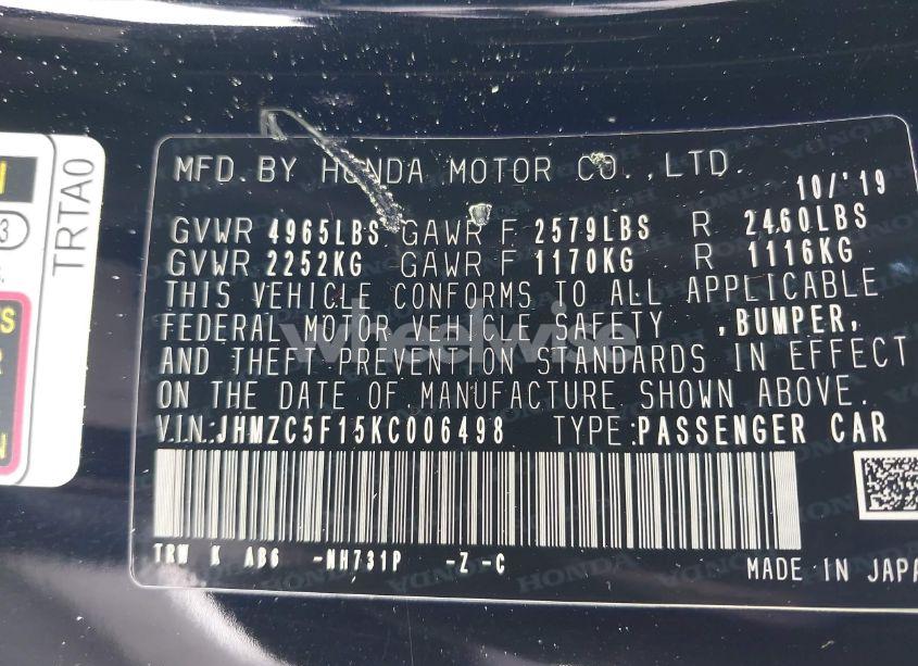 Photo 9 of 2019 Honda Clarity PLUG-IN HYBRID (VIN JHMZC5F15KC006498)