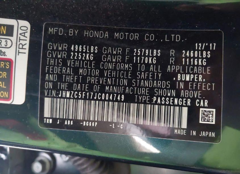 Photo 9 of 2018 Honda Clarity PLUG-IN HYBRID (VIN JHMZC5F17JC004749)