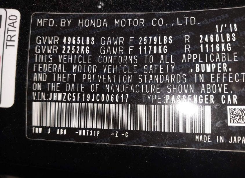 Photo 9 of 2018 Honda Clarity PLUG-IN HYBRID (VIN JHMZC5F19JC006017)