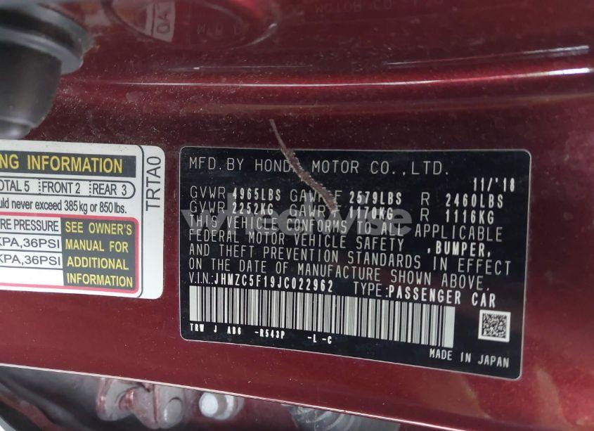 Photo 9 of 2018 Honda Clarity PLUG-IN HYBRID (VIN JHMZC5F19JC022962)