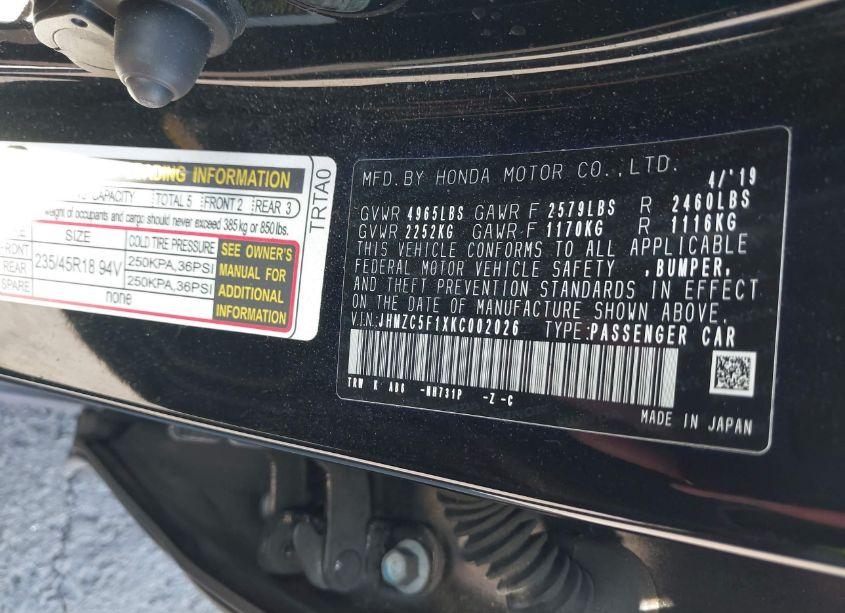 Photo 9 of 2019 Honda Clarity PLUG-IN HYBRID (VIN JHMZC5F1XKC002026)