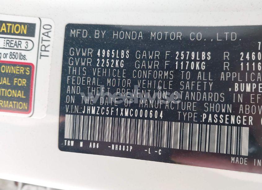 Photo 9 of 2021 Honda Clarity PLUG-IN HYBRID (VIN JHMZC5F1XMC000604)