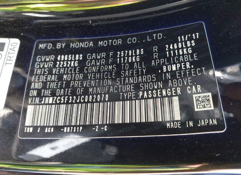 Photo 9 of 2018 Honda Clarity PLUG-IN HYBRID TOURING (VIN JHMZC5F32JC002070)