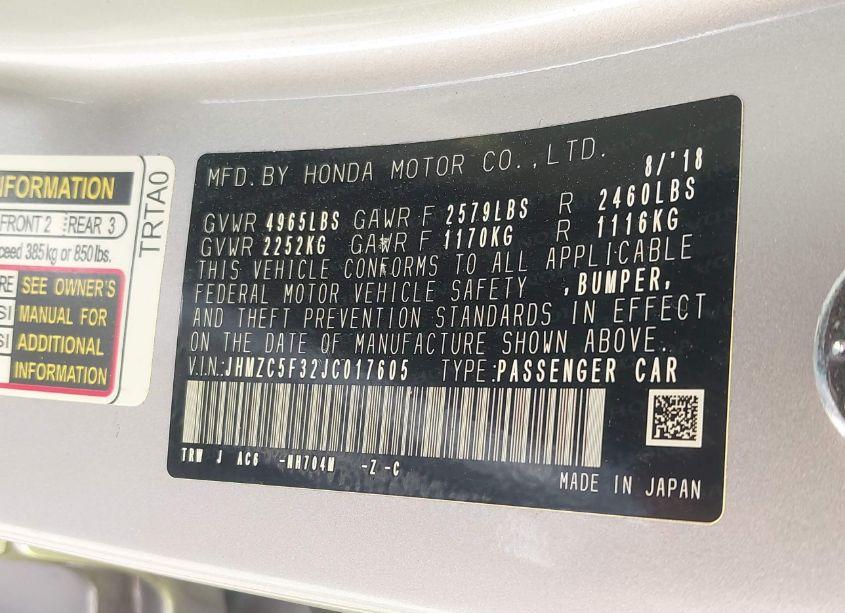 Photo 9 of 2018 Honda Clarity PLUG-IN HYBRID TOURING (VIN JHMZC5F32JC017605)