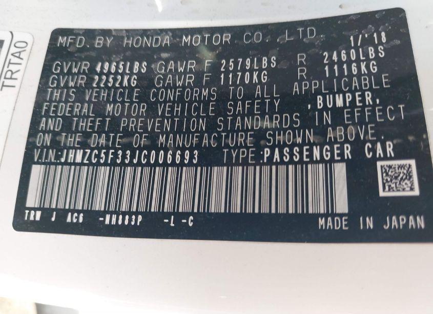 Photo 9 of 2018 Honda Clarity PLUG-IN HYBRID TOURING (VIN JHMZC5F33JC006693)