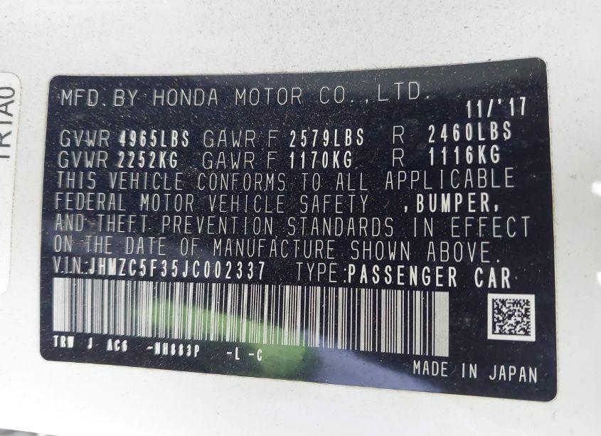 Photo 9 of 2018 Honda Clarity PLUG-IN HYBRID TOURING (VIN JHMZC5F35JC002337)