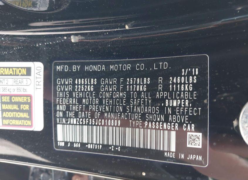 Photo 9 of 2018 Honda Clarity PLUG-IN HYBRID TOURING (VIN JHMZC5F35JC010809)