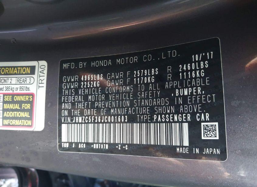 Photo 9 of 2018 Honda Clarity PLUG-IN HYBRID TOURING (VIN JHMZC5F36JC001603)