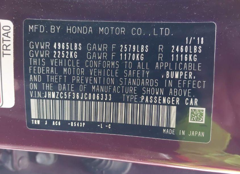 Photo 9 of 2018 Honda Clarity PLUG-IN HYBRID TOURING (VIN JHMZC5F36JC006333)