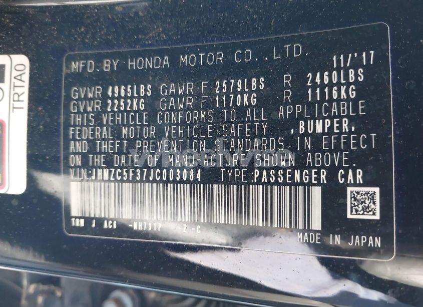 Photo 9 of 2018 Honda Clarity PLUG-IN HYBRID TOURING (VIN JHMZC5F37JC003084)