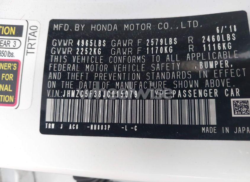 Photo 9 of 2018 Honda Clarity PLUG-IN HYBRID TOURING (VIN JHMZC5F38JC015079)