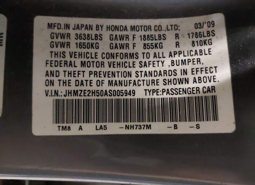 Photo 9 of 2010 Honda Insight LX (VIN JHMZE2H50AS005949)