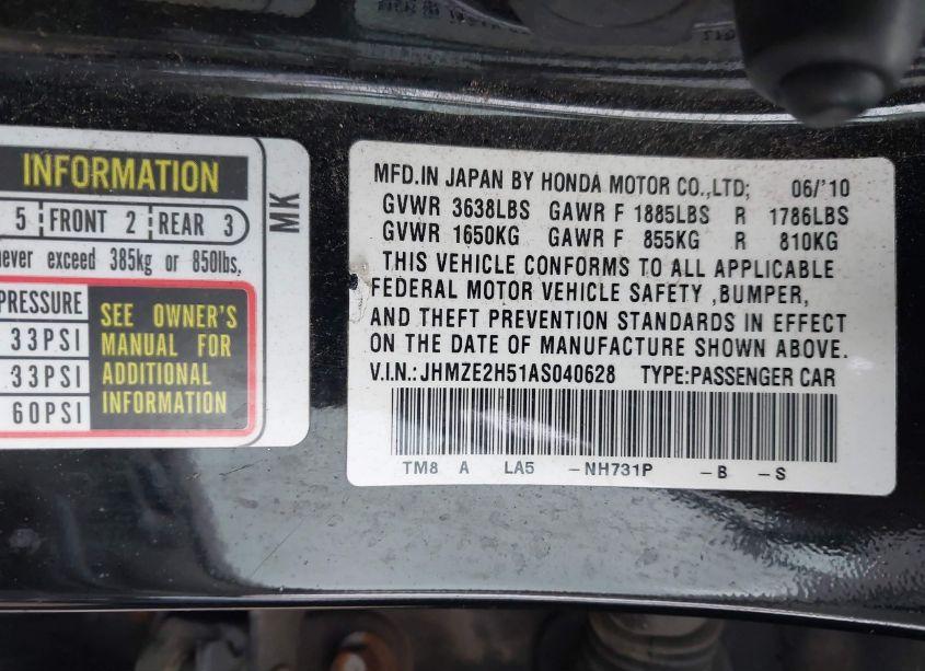 Photo 9 of 2010 Honda Insight LX (VIN JHMZE2H51AS040628)