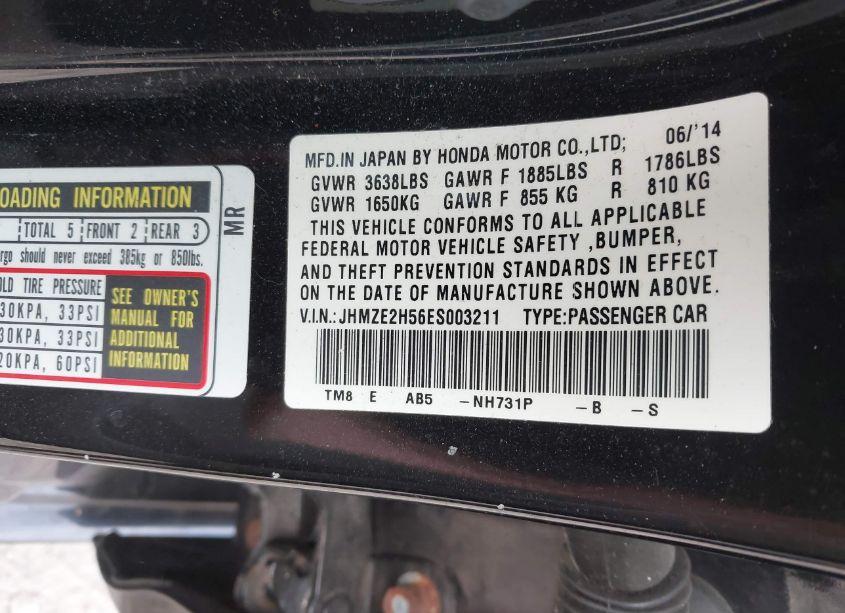 Photo 9 of 2014 Honda Insight LX (VIN JHMZE2H56ES003211)