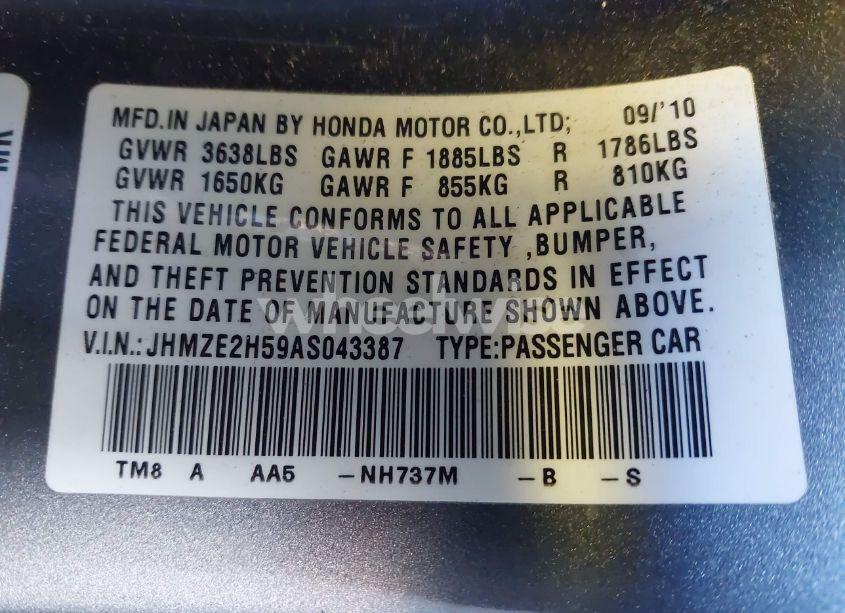 Photo 9 of 2010 Honda Insight LX (VIN JHMZE2H59AS043387)