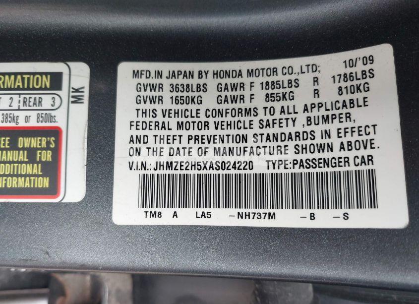 Photo 9 of 2010 Honda Insight LX (VIN JHMZE2H5XAS024220)