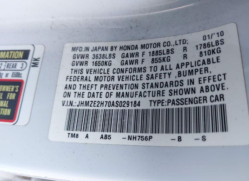 Photo 9 of 2010 Honda Insight EX (VIN JHMZE2H70AS029184)
