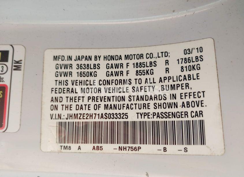 Photo 9 of 2010 Honda Insight EX (VIN JHMZE2H71AS033325)