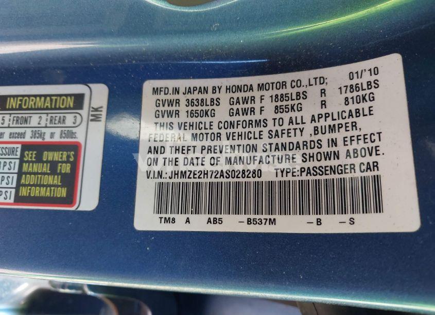 Photo 9 of 2010 Honda Insight EX (VIN JHMZE2H72AS028280)