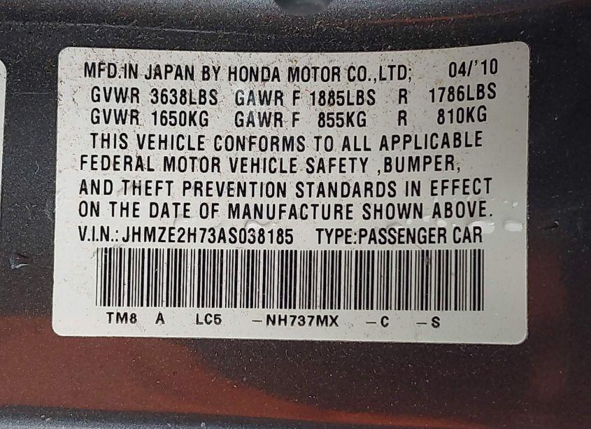 Photo 9 of 2010 Honda Insight EX (VIN JHMZE2H73AS038185)