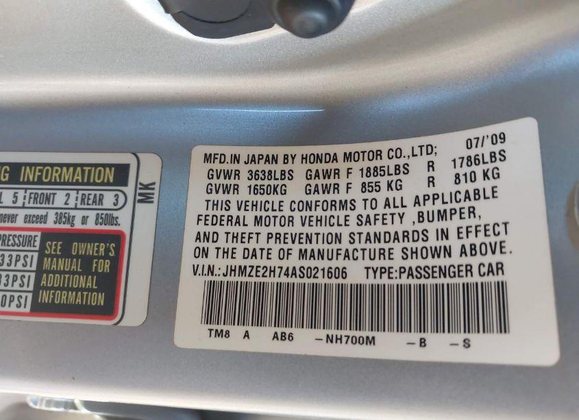 Photo 9 of 2010 Honda Insight EX (VIN JHMZE2H74AS021606)