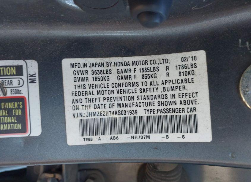 Photo 9 of 2010 Honda Insight EX (VIN JHMZE2H74AS031939)
