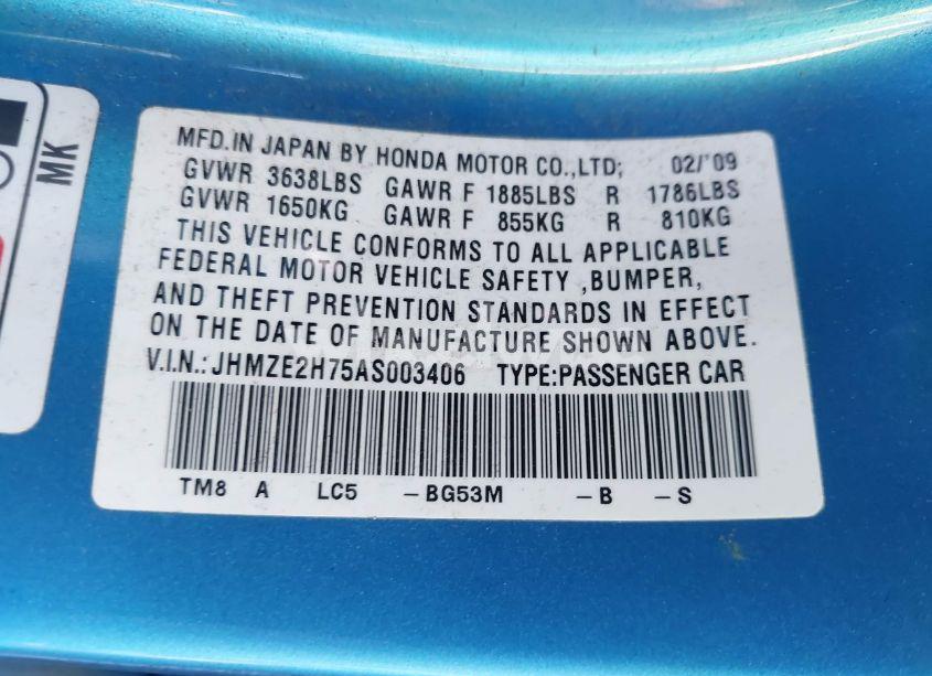 Photo 9 of 2010 Honda Insight EX (VIN JHMZE2H75AS003406)