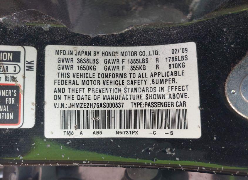 Photo 9 of 2010 Honda Insight EX (VIN JHMZE2H76AS000837)